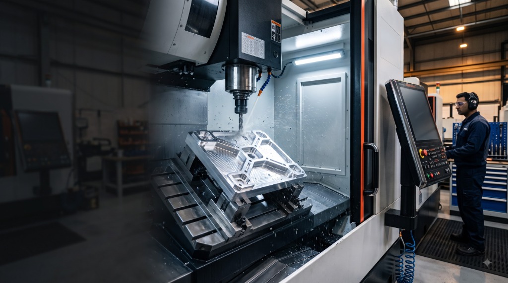 Multi-axis CNC milling machining center with coolant stream