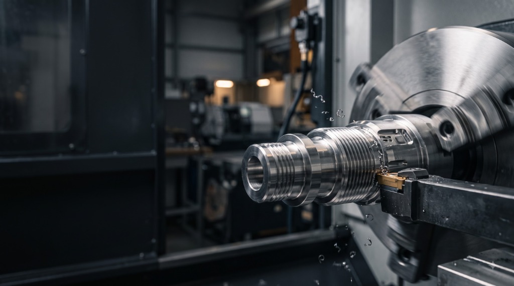 High speed lathe turning with swarf flying off cutting tool